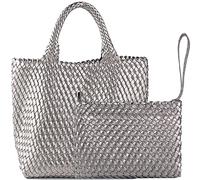 JINMANXUE Modische gewebte Einkaufstasche, Reisehandtaschen und Geldbörsen, Damen, große Kapazität, Schultertaschen, Silbergrau