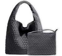 JINMANXUE Modische gewebte Geldbörse für Damen, Tragegriff oben, Neopren, Hobo-Tragetasche, Retro-Handgelenktasche, Reisehandtasche, Arbeit, Einkaufen, Alltag, GRAU
