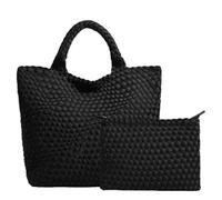 JINMANXUE Modische Hobo-Tasche, handgefertigt, gewebt, lässig, weiblich, große Kapazität, Neopren-Tragetasche, Patchwork, Damen, Schultertaschen, schwarz