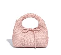JINMANXUE Modische Mini-Handtasche für Damen, gewebte Tragetasche, Eimer, Verbundtasche, Strickkette, Umhängetasche, Umhängetasche, Schleife Hellrosa