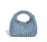 JINMANXUE Modische Mini-Handtasche für Damen, gewebte Tragetasche, Eimer, Verbundtasche, Strickkette, Umhängetasche, Umhängetasche, Bow Denim Hellblau