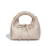 JINMANXUE Modische Mini-Handtasche für Damen, gewebte Tragetasche, Eimer, Verbundtasche, Strickkette, Umhängetasche, Umhängetasche, Schleife Champagner, Einheitsgröße, modisch