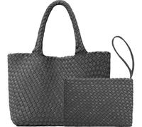 JINMANXUE Neopren-gewebte Tragetasche für Damen, große Kapazität, Handtasche, Patchwork, handgefertigt, lässige Schultertaschen, Sudan Grey, Einheitsgröße