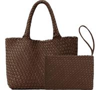 JINMANXUE Neopren-gewebte Tragetasche für Damen, große Kapazität, Handtasche, Patchwork, handgefertigt, lässige Schultertaschen, Mokka-Kaffee, Einheitsgröße