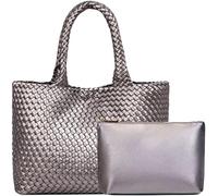 JINMANXUE Neopren-gewebte Tragetasche für Damen, große Kapazität, Handtasche, Patchwork, handgefertigt, lässige Schultertaschen, Silbergrau, Einheitsgröße