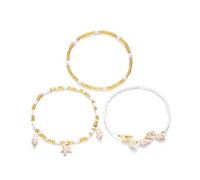 JINQIGG Mehrlagiges Strand-Fußkettchen, stapelbar, Fußschmuck mit Seestern-Muschel-Legierung, Perlen und Kunstperlen, Fußkettchen, verstellbar, Resort-Knöchelkette, Schmuck, Einheitsgröße, Wie