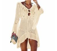 Jinsha-Bikini Cover-Up Pareos-Strandponcho Strandkleider-Gestrickte Damen-Sommer - Beach Swimwear Badeanzug Kurze Dress Sexy Mode Boho Elegant Festival Outfit Bikini & Strandkleider für Damen beige
