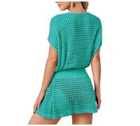 Jinsha Damen-Bikini Cover-Up Pareos-Strandkleider Poncho-Gestrickte - Sommer Beach Swimwear Badeanzug Kurze Dress Sexy Mode Boho Elegant Festival Outfit Bikini & Strandkleider für Damen(Grün