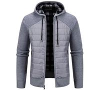 Jinsha Herren Hoodie Strickjacke mit Kapuze Dicker Pullover Cardigan Durchgehendem Freizeit Herren Winter Warm Reißverschluss Fleece-Gefüttert Outdoor Sport Kapuzen-Jacke HoodieLicht grau L