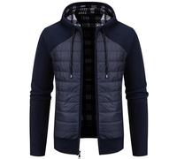 Jinsha Herren Hoodie Strickjacke mit Kapuze Dicker Pullover Cardigan Durchgehendem Freizeit Herren Winter Warm Reißverschluss Fleece-Gefüttert Outdoor Sport Kapuzen-Jacke Hoodiegrau Blau L