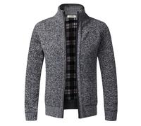 Jinsha Herren Strickjacke, Dicker Pullover, mit durchgehendem Reißverschluss, Stehkragen, warm, Fleece-gefüttert, Wintermantel(Dark Gray M)
