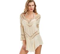 Jinsha Strandkleider Poncho Damen Sommer Pareos Bikini Beach Dress Cover Up Tunika Festival Outfit Sexy Mode Kurze Lang Gestrickte Swimwear Badeanzug Boho Elegant strandkleiderung für Damen(Weiß