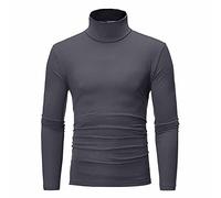 Jinwruny Herren Stehkragenshirt Langarm Herren Longsleeve Rollkragenpullover Regular Fit Langarmshirts Rollkragen Pullover Baumwolle Sweatshirt Unterzieh Elastisch Einfarbig, Dark Grau, XL