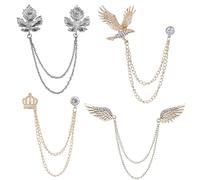 JinYu 4 Set Blatt Engel Flügel mit hängender Kette Brosche Krone hängende Kette Brosche Adler hängende Kette Brosche für Männer Frauen