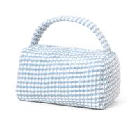 JISADER Kosmetiktasche mit Reißvschluss für - Tragbare Make-up-Tasche im Karomust aus Flanell und Polyest, 菠萝格-蓝白, Blau