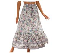 JISDFKFL Kleider für Damen, lässiger Blumendruck, elegant, unregelmäßiger Rock, Strandurlaub, locker, trendig, sexy, Kordelzug, modisch, Frühling, Sommer, Halbkörperrock, beige, X-Large