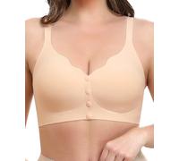 Jiuday Vorderverschluss BH Damen ohne Bügel Komfort Nahtloser Leicht Anzuziehen BHS für Still Ältere Menschen Bustier Gepolstert Stütz Seamless Soft Bralette (Beige,XL)