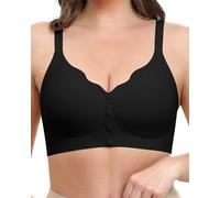 Jiuday Vorderverschluss BH Damen ohne Bügel Komfort Nahtloser Leicht Anzuziehen BHS für Still Ältere Menschen Bustier Gepolstert Stütz Seamless Soft Bralette (Schwarz,M)