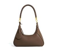 JIUFENG Damen-Umhängetasche aus echtem Leder, Mini-Unterarmtasche, Reißverschluss, Heiße Schokolade