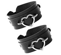 JJDreams 2 Stück Punk Gothic breite geflochtene Lederarmband Herz Manschette Armband für Frauen