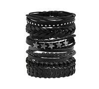 JJDreams 6PCS Punk Armband Damen,Punk Armband Emo Accessoires Herren, Armreif Armbänder Set,Schwarz lederarmband,Gothic Geflochtene