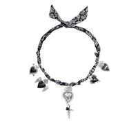 JJDreams Damen Bedruckte Schal-Halskette Vintage Floral Halsbekleidun mit Herz Anhänger Schmuck-Accessoire für Party