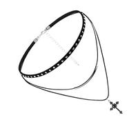 JJDreams Damen Choker Halskette Leder Samt Choker schwarz mit Kreuz Anhänger Punk Gothic Kette verstellbar Damen Halloween Kostüm
