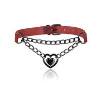 JJDreams Gotik Punk PU Lederband Einstellbar Kragen mit Herzanhänger Halskette Damen Kette Rote Choker Schwarz Herzring
