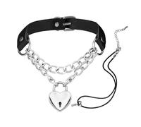 JJDreams Halskette mit Herz Schloss Schlüssel Punk Gothic Rock Leder Halskette Schwarz Einstellbar Kragen Halsband Choker Schwarz Kette für Damen