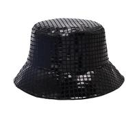JJDreams Karierte Paillettenhut Fishinghut Unisex Disco Bucket Hut Karneval Glitzer Kappe,Schwarz