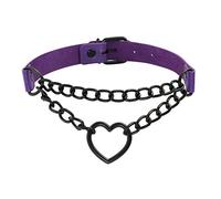 JJDreams Punk Halsband Gothic PU Leder Halsreif mit Kette Herz Anhänger elegant Choker Kragen schwarz Damen
