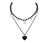 JJDreams Schwarze Perlenkette mit Anhänger Doppelte Necklace Gothic Punk Boho Choker Halskette Kristallkette Anhänger Halsketten Schmuck für Damen,Herzförmig