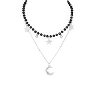 JJDreams Schwarze Perlenkette mit Anhänger Doppelte Necklace Gothic Punk Boho Choker Halskette Kristallkette Anhänger Halsketten Schmuck für Damen, Mond