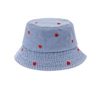 JJDreams Vintage Gestickter Fischerhut mit Herz Trendy Washed Denim Bucket Hat Weicher und Leichter Faltbarer Sommerhut