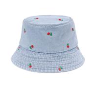 JJDreams Vintage Gestickter Fischerhut mit Kirsche Trendy Washed Denim Bucket Hat Weicher und Leichter Faltbarer Sommerhut,Elegantes Damenhut