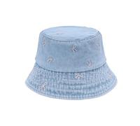 JJDreams Vintage Gestickter Fischerhut mit Schleife Trendy Washed Denim Bucket Hat Weicher und Leichter Faltbarer Sommerhut