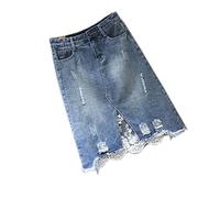 JJDSL Jeansrock Für Damen - Lässige Spitze Unregelmäßig Große Größe Split Fork Denim Rock, Herbst High Taille Loch Mit Reißverschluss A-Linie Lange Taschen Denim Rock, Für Partys, Dates, Blau, L
