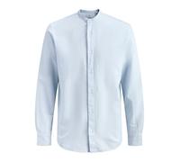 Langarmhemd "JJEBREEZE LINEN BLEND BAND SHIRT L PLS", Herren, Gr. 4XL, N-Gr, celestial blau, Web, Obermaterial: 70% Baumwolle, 30% Leinen, JACK & JONES PLUSSIZE, Hemden, mit Stehkragen (65446515-4XL)