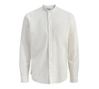 Langarmhemd "JJEBREEZE LINEN BLEND BAND SHIRT L PLS", Herren, Gr. 4XL, N-Gr, weiß, Web, Obermaterial: 70% Baumwolle, 30% Leinen, JACK & JONES PLUSSIZE, Hemden, mit Stehkragen (93478450-4XL) weiß