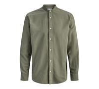 Langarmhemd JACK & JONES "JJEBREEZE LINEN BLEND BAND SHIRT L/S SN", Herren, Gr. XL, N-Gr, dusty olive, Web, Obermaterial: 70% Baumwolle, 30% Leinen, unifarben, Hemden, mit Stehkragen (54233252-XL) dus
