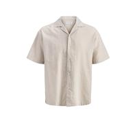 Kurzarmhemd "JJEBREEZE LINEN BLEND RESORT SHIRT PLS", Herren, Gr. 4XL, N-Gr, string, Web, Obermaterial: 70% Baumwolle, 30% Leinen, JACK & JONES PLUSSIZE, unifarben, normal, Hemden, mit Leinen, regular
