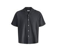 Kurzarmhemd "JJEBREEZE LINEN BLEND RESORT SHIRT PLS", Herren, Gr. 4XL, N-Gr, schwarz, Web, Obermaterial: 70% Baumwolle, 30% Leinen, JACK & JONES PLUSSIZE, unifarben, normal, Hemden, mit Leinen, regula