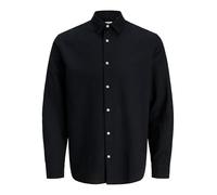 Langarmhemd "JJEBREEZE LINEN BLEND SHIRT L/S SN PLS", Herren, Gr. 4XL, N-Gr, schwarz, Web, Obermaterial: 70% Baumwolle, 30% Leinen, JACK & JONES PLUSSIZE, Hemden, mit auffälliger Knopfleiste (20801160