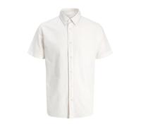 Kurzarmhemd "JJEBREEZE LINEN BLEND SHIRT S/S SN PLS", Herren, Gr. 3XL, N-Gr, weiß, Web, Obermaterial: 70% Baumwolle, 30% Leinen, JACK & JONES PLUSSIZE, unifarben, normal, Hemden, mit Leinen, regular f