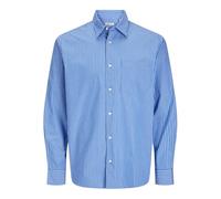 Langarmhemd JACK & JONES "JJECODY POPLIN SHIRT LS SN", Herren, Gr. S, N-Gr, blau (medieval blau), Web, Obermaterial: 100% Baumwolle, gestreift, modisch, relaxed fit taillenbedeckt, ohne Ausschnitt, La