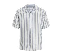 Kurzarmhemd JACK & JONES "JJEENZO STRIPE RESORT SHIRT SS SN", Herren, Gr. XL, N-Gr, weiß, Web, Obermaterial: 100% Baumwolle, gestreift, modisch, relaxed fit taillenbedeckt, ohne Ausschnitt, Kurzarm ge