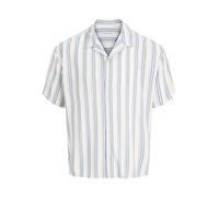 Kurzarmhemd JACK & JONES "JJEJEFF RESORT STRIPE SHIRT S/S SN", Herren, Gr. L, N-Gr, celestial blau, Web, Obermaterial: 100% Viskose, gestreift, normal, V-Ausschnitt, Hemden, Viskose, loose fit (319892