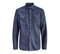 Langarmhemd JACK & JONES "JJESHERIDAN SHIRT L/S NOOS", Herren, Gr. XL, N-Gr, schwarz denim fit:regular, Web, Obermaterial: 100% Baumwolle, unifarben, slim fit, Hemden, mit angesetzter Brusttasche (667