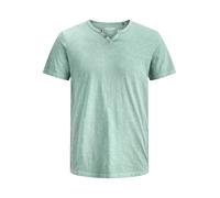 T-Shirt JACK & JONES "JJESPLIT NECK TEE SS NOOS", Herren, Gr. M, mineral blau, Jersey, Obermaterial: 100% Baumwolle, unifarben, regular fit taillenbedeckt, V-Ausschnitt, gerader Abschluss, Shirts T-Sh