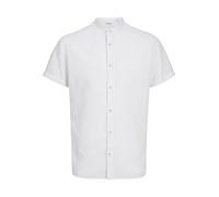 Kurzarmhemd JACK & JONES "JJESUMMER BAND SHIRT SS SN", Herren, Gr. M, N-Gr, weiß, Web, Obermaterial: 83% Baumwolle, 17% Leinen, unifarben, modisch, comfort fit taillenbedeckt, ohne Ausschnitt, Kurzarm